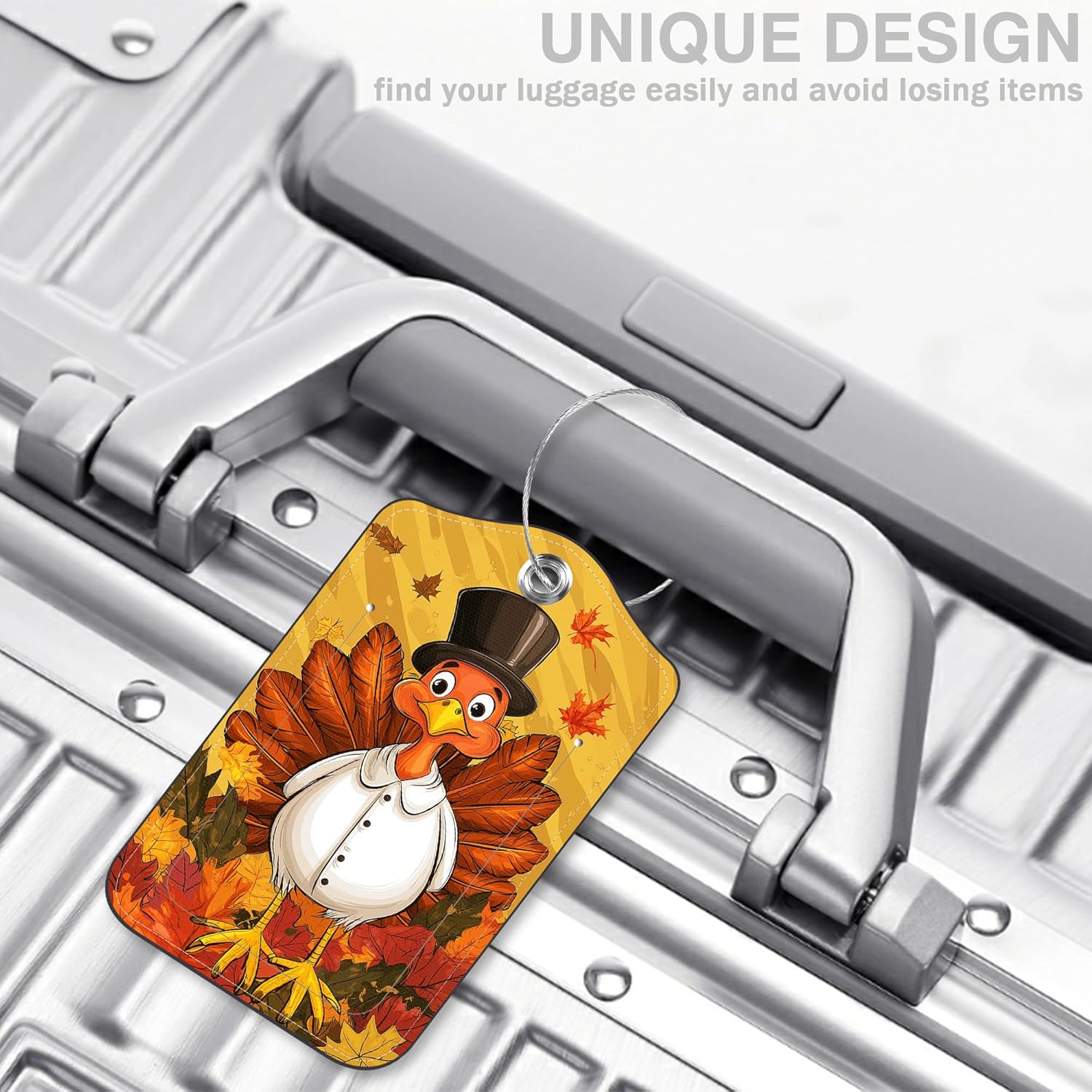 2 Pcs Autumn Turkey Luggage Tags for Suitcases PU Leather Baggage Tags Name ID Label with Privacy
