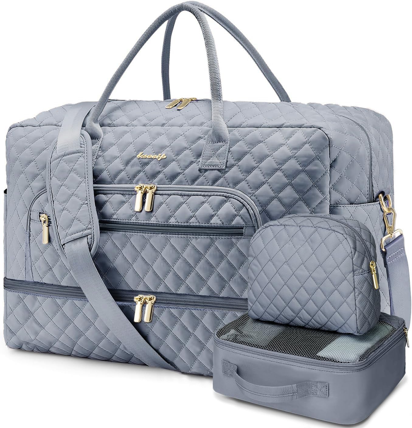 Large Women Travel Duffle Bag, Weekender Bags for Women with Shoe Compartment, Carry on Overnight Bag with Toiletry Bag, Gym Duffel Bag with Wet Pocket, Hospital Bags for Labor and Delivery 3 PCS Set