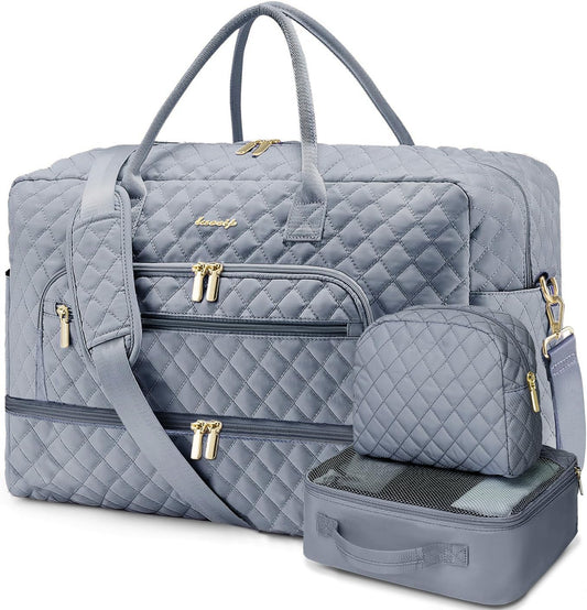 Large Women Travel Duffle Bag, Weekender Bags for Women with Shoe Compartment, Carry on Overnight Bag with Toiletry Bag, Gym Duffel Bag with Wet Pocket, Hospital Bags for Labor and Delivery 3 PCS Set