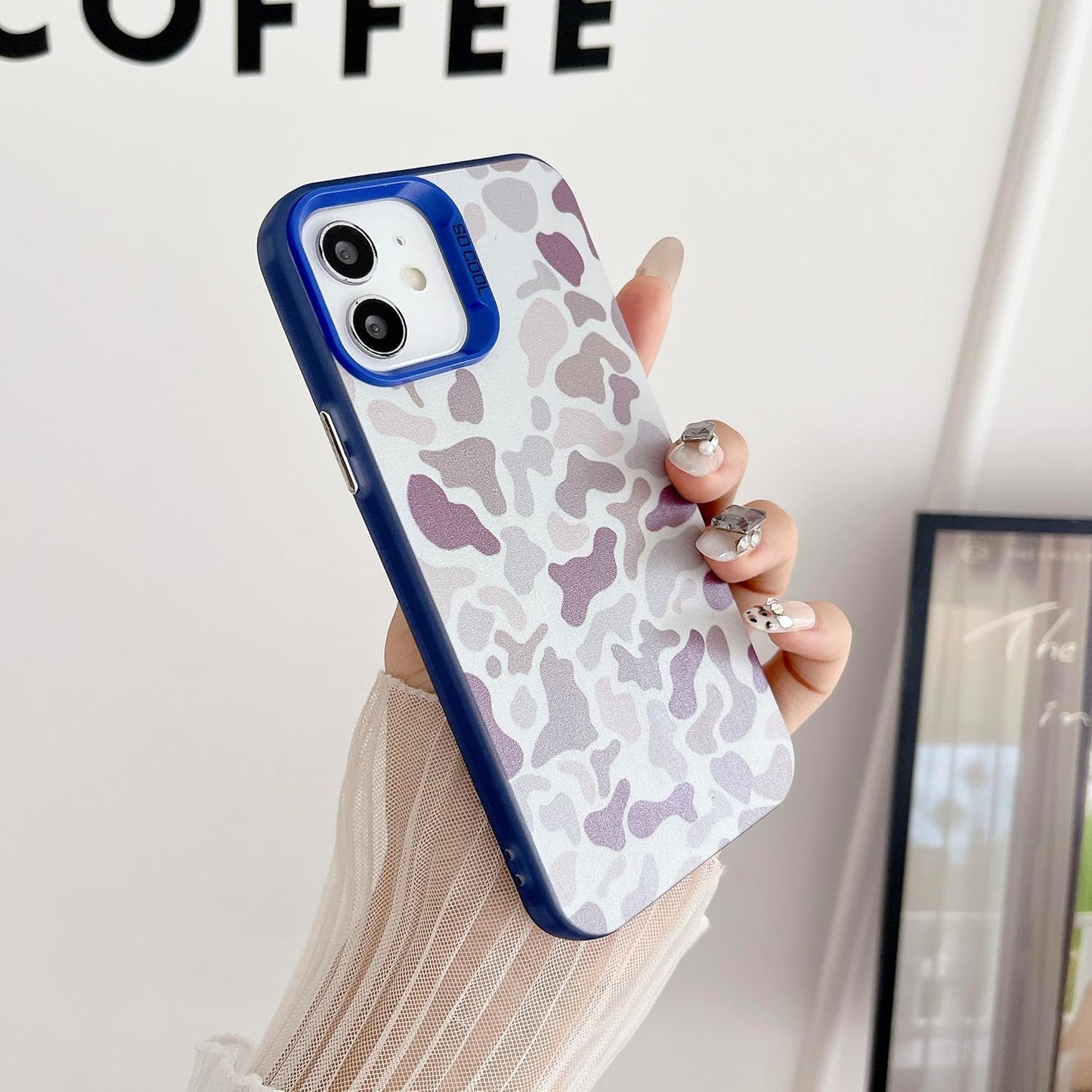 for iPhone 12 Case & iPhone 12 Pro Case, Vintage Camo Pattern Design for Men Boys Teens, Cool Camouflage Shockproof Protective Cover for Girls Women - Blue