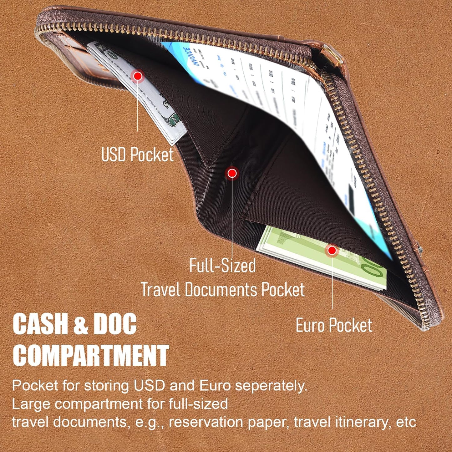 STAR VISTA Lorenzo Full Grain Leather Family Passport Wallet for 4, Large Travel Document Organizer for Exquisite Voyagers, Multi-Currency Compartments, RFID Blocking, AirTag Track, Dark Brown