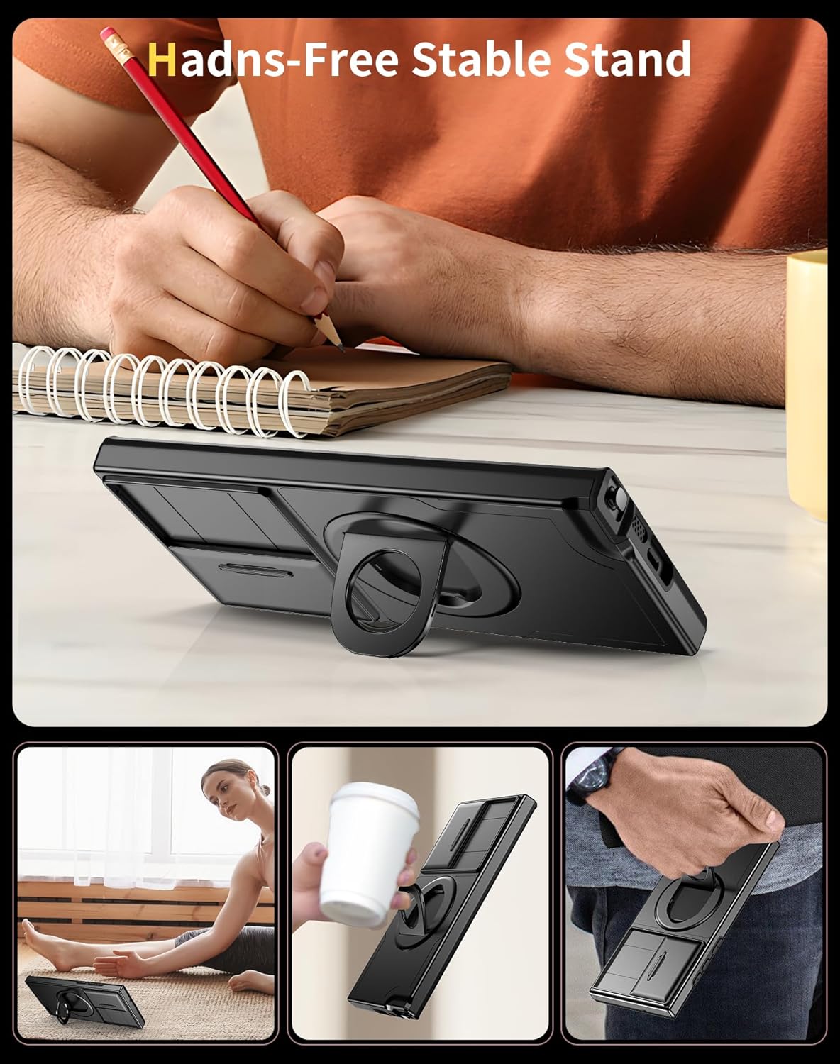 for Samsung Galaxy S22 Ultra Case Magnetic Compatible with MagSafe Wireless Charging,with Screen Protector,Built-in Stand Ring+Camera Cover Anti-Scratch Shockproof Heavy Duty Protection Black