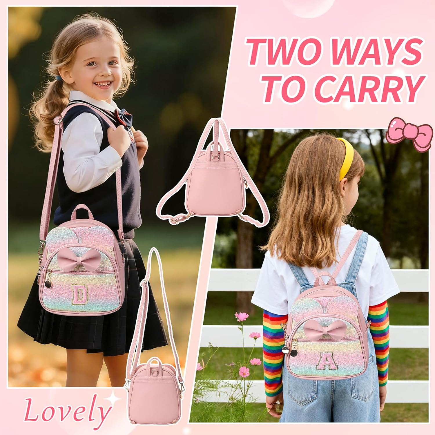 Christmas Birthday Gift for 2 3 4 5 6 7 8 9 10 Year old Girls Personalized Initial Mini Backpack