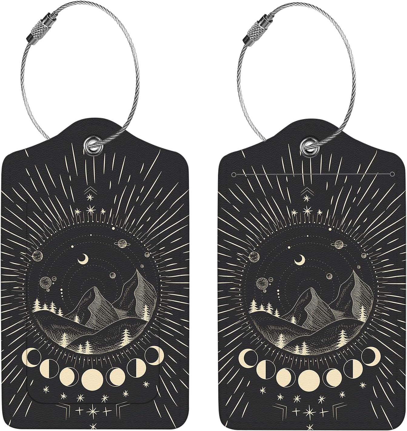 2 Pcs Luggage Tags for Suitcase, Cute Unique PU Leather Travel Bag Tag with Privacy Cover ID Label