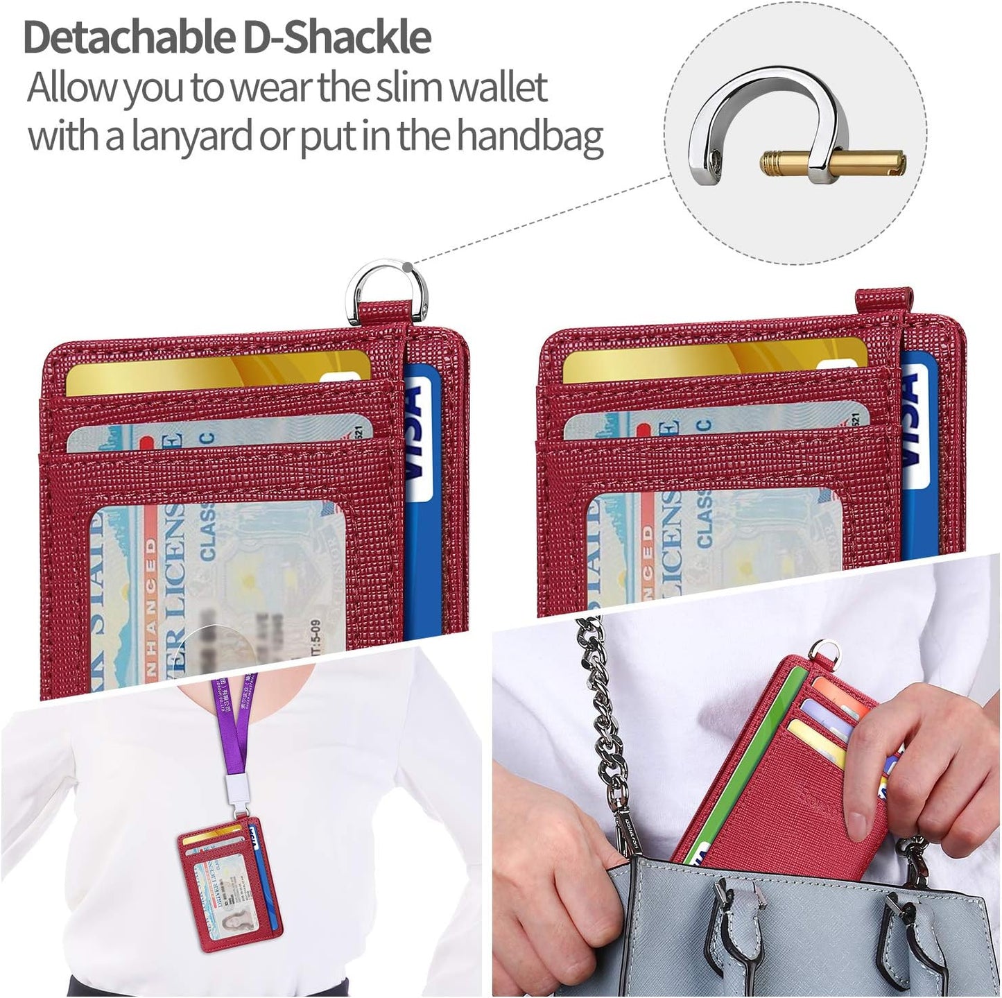 EcoVision Slim Minimalist Front Pocket Wallet, RFID Blocking Credit Card Holder Wallet with Detachable D-Shackle for Men Women