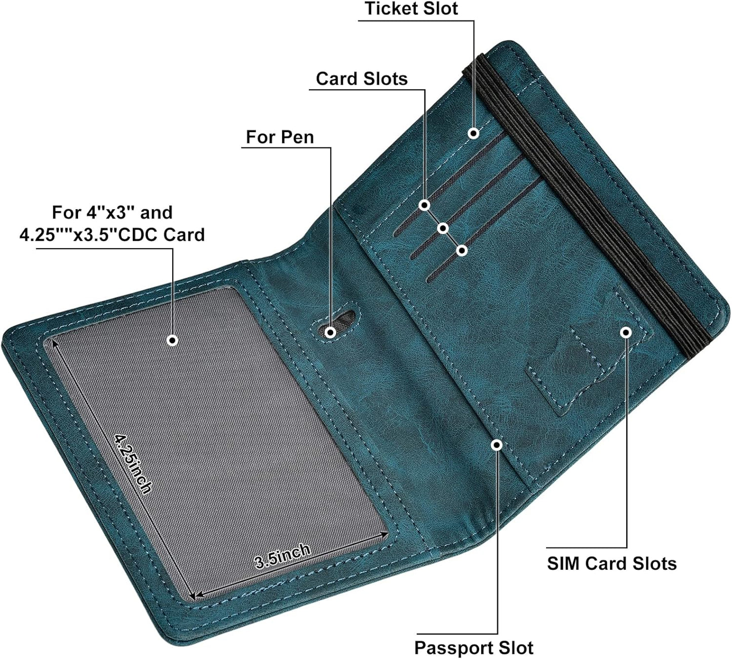HerriaT Passport and Vaccine Card Holder Combo,Cover Case with CDC Vaccination Card Slot, Leather Travel Documents Organizer Protector, with RFID Blocking, for Women and Men