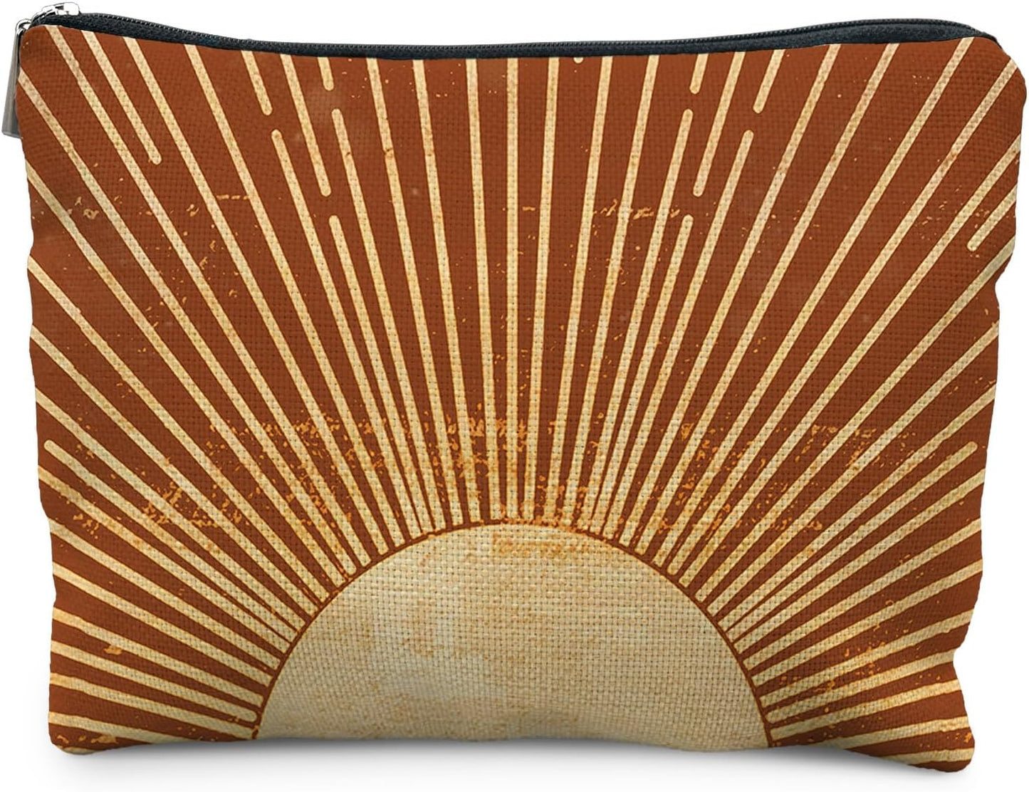 Sunshine Ray Boho Makeup Bag, Granola Girl Gifts, Vintage Orange Boho Neutral Sun boho Bags for