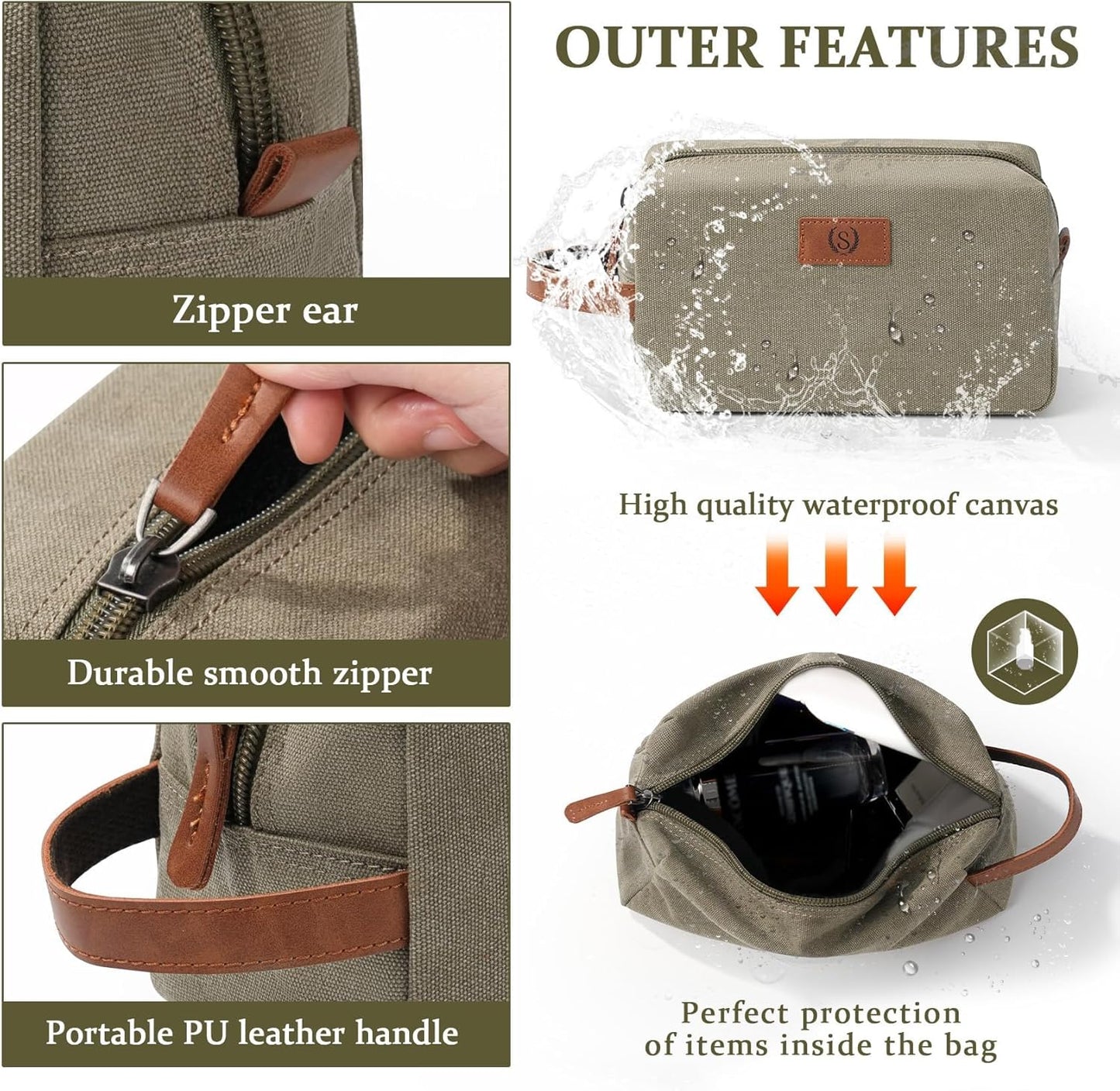 Janhavi Toiletry Bag For Men Waterproof, Groomsmen Gifts Personalized Canvas Engraved Initials & Wheat Ear, Mens Toiletry Travel Bag, Gifts For Men, Travel Tssentials (Olive Green A)