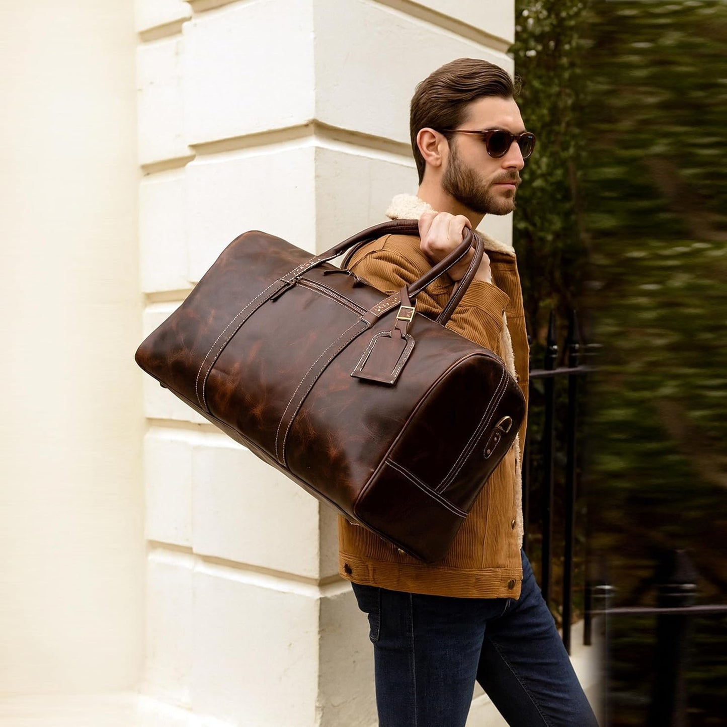 21 Inch Genuine Buffalo Leather Travel Duffle Bag | Overnight Weekend Leather Bag | Sports Gym Duffel for Men| Airplane Under Seat Carry on Bags (brown)