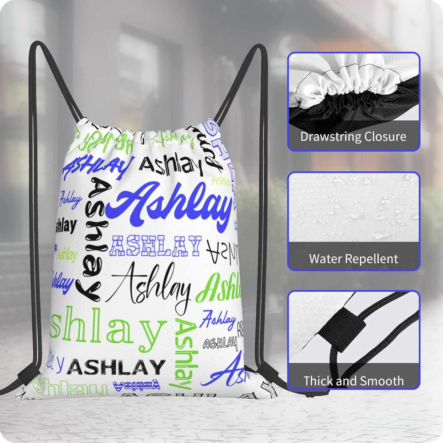 Personalized Drawstring Bag with Your Name Drawstring Backpack for Men Women Small Gym Beach Shopping Sport Yoga Bag (Custom Name-17)