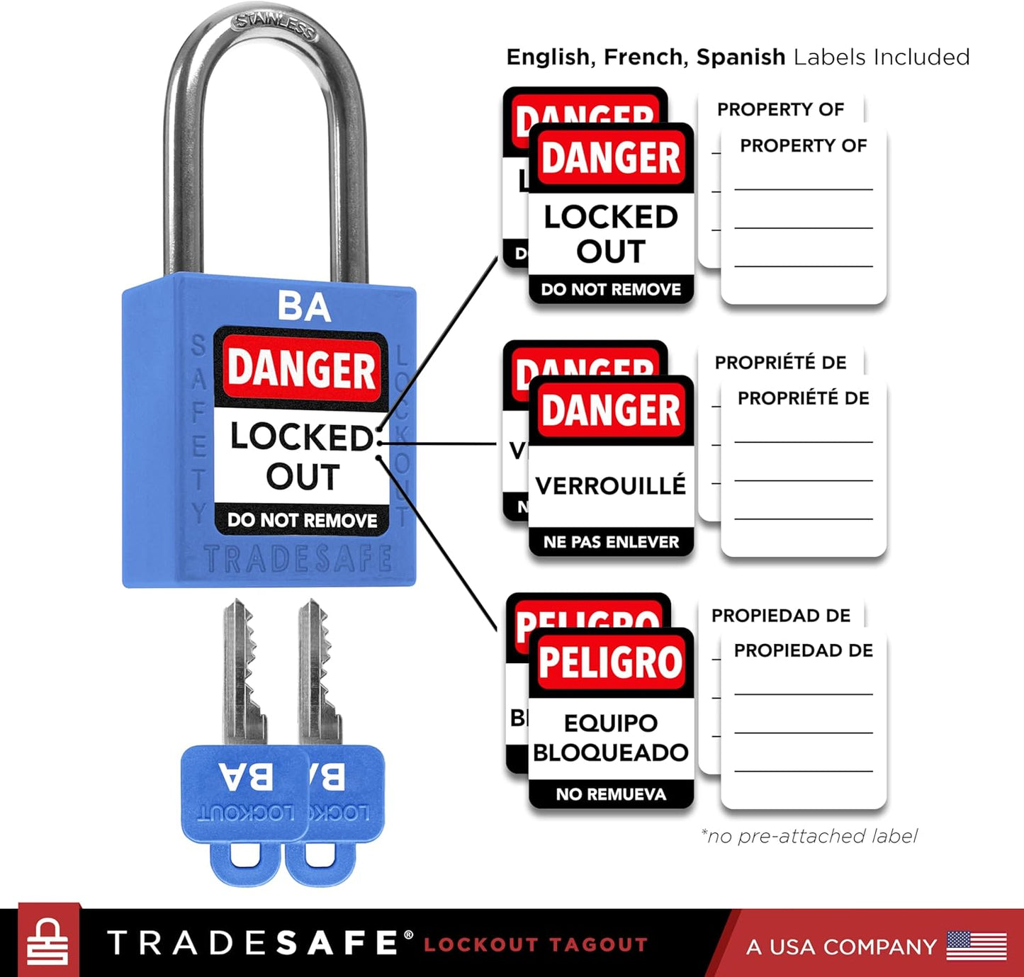 TRADESAFE Lockout Tagout Lock Sets, 10 Blue Keyed Alike Unlimited Grouping Safety Padlocks, 2 Keys Per Lock, OSHA Compliant Loto Locks, for Lock Out Tag Out Kits