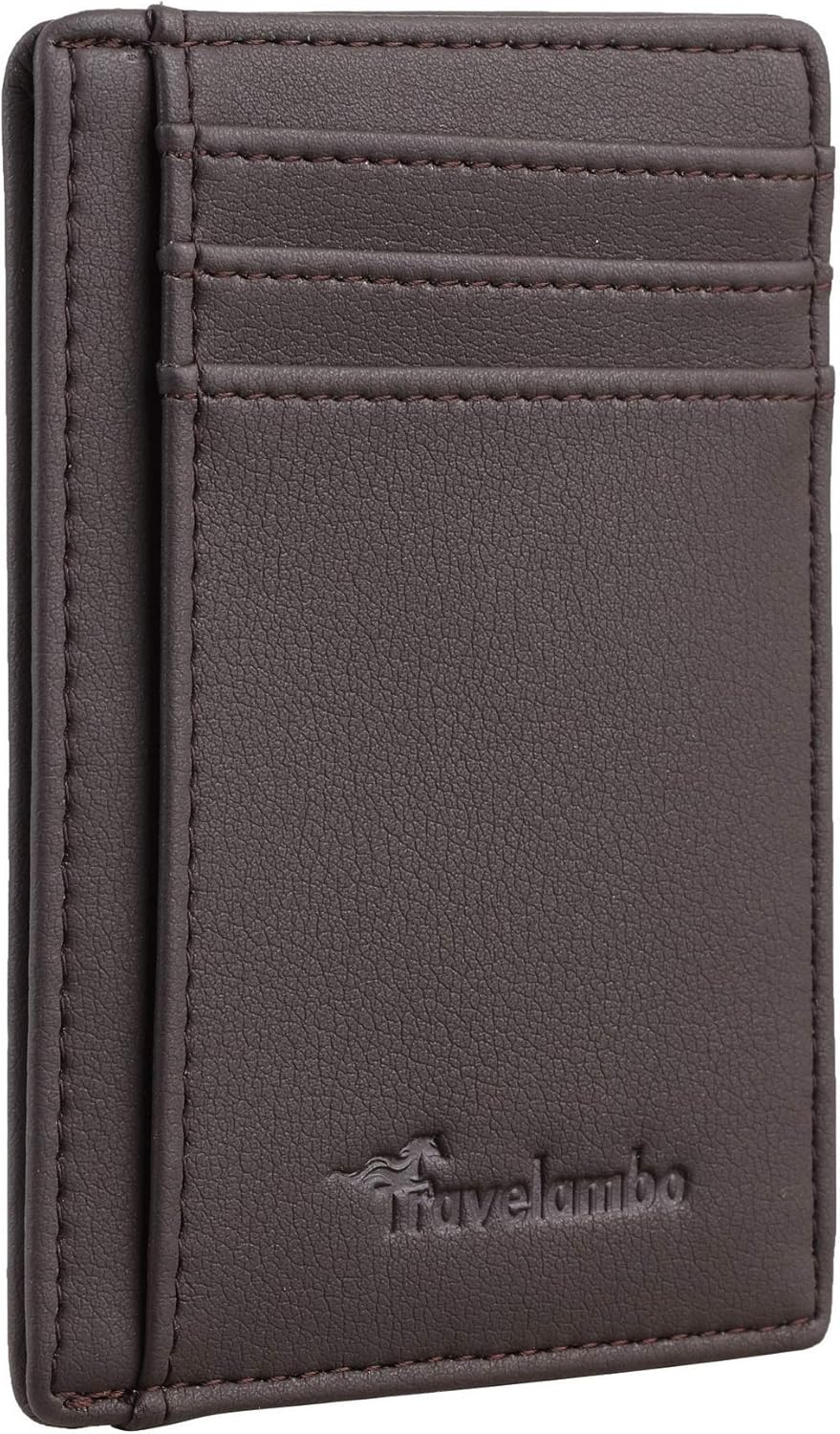 Travelambo Front Pocket Minimalist Leather Slim Wallet RFID Blocking Medium Size