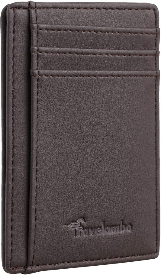 Travelambo Front Pocket Minimalist Leather Slim Wallet RFID Blocking Medium Size