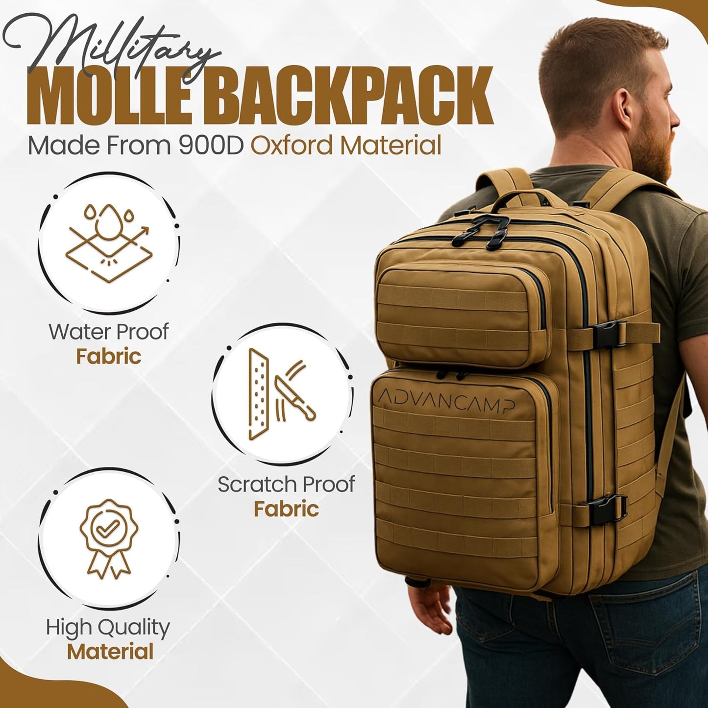 Rucking Backpack for Men, 45L Large Capacity Tactical Military Backpack with Molle Webbing, Durable 900D Oxford Hiking Camping Rucksack
