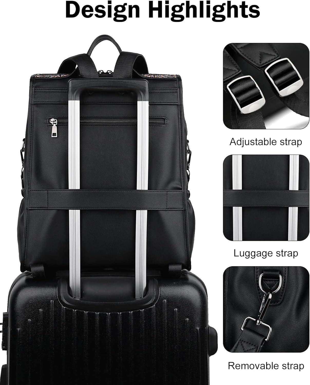FADEON Leather Laptop Backpack for Women, Designer Ladies Work Travel Computer Backpack with Laptop Compartment Purse Black