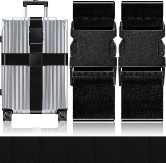 Slohif Luggage Straps for Suitcases Travel Belt Accessories Luggage Connector Identifiers 2 Pack Over Handle with Buckle Unique Nylon Adjustable Strap for Sleeping Bag Car Seat Black