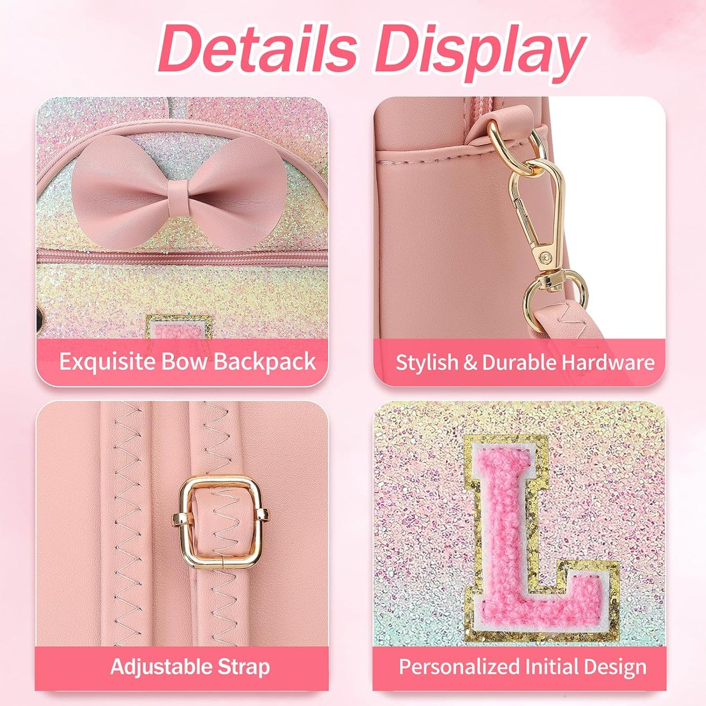 Christmas Birthday Gift for 2 3 4 5 6 7 8 9 10 Year old Girls Personalized Initial Mini Backpack Purse for Toddler Kids-Shine-L