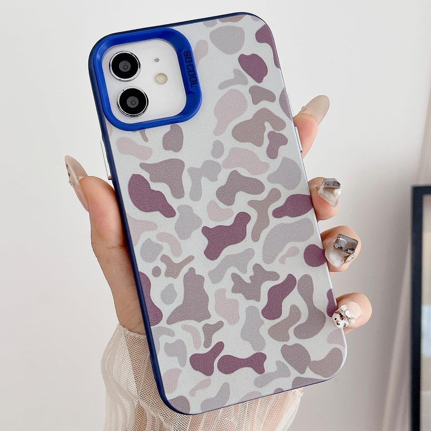 for iPhone 12 Case & iPhone 12 Pro Case, Vintage Camo Pattern Design for Men Boys Teens, Cool Camouflage Shockproof Protective Cover for Girls Women - Blue
