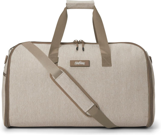 Halfday Convertible 2-in-1 Garment Duffel Weekender Bag 45L | Wrinkle-Free Travel, Hanging Suit Compartment, Shoe Pockets, Trolley Sleeve. Durable & Water-Resistant Carry-On, Stone