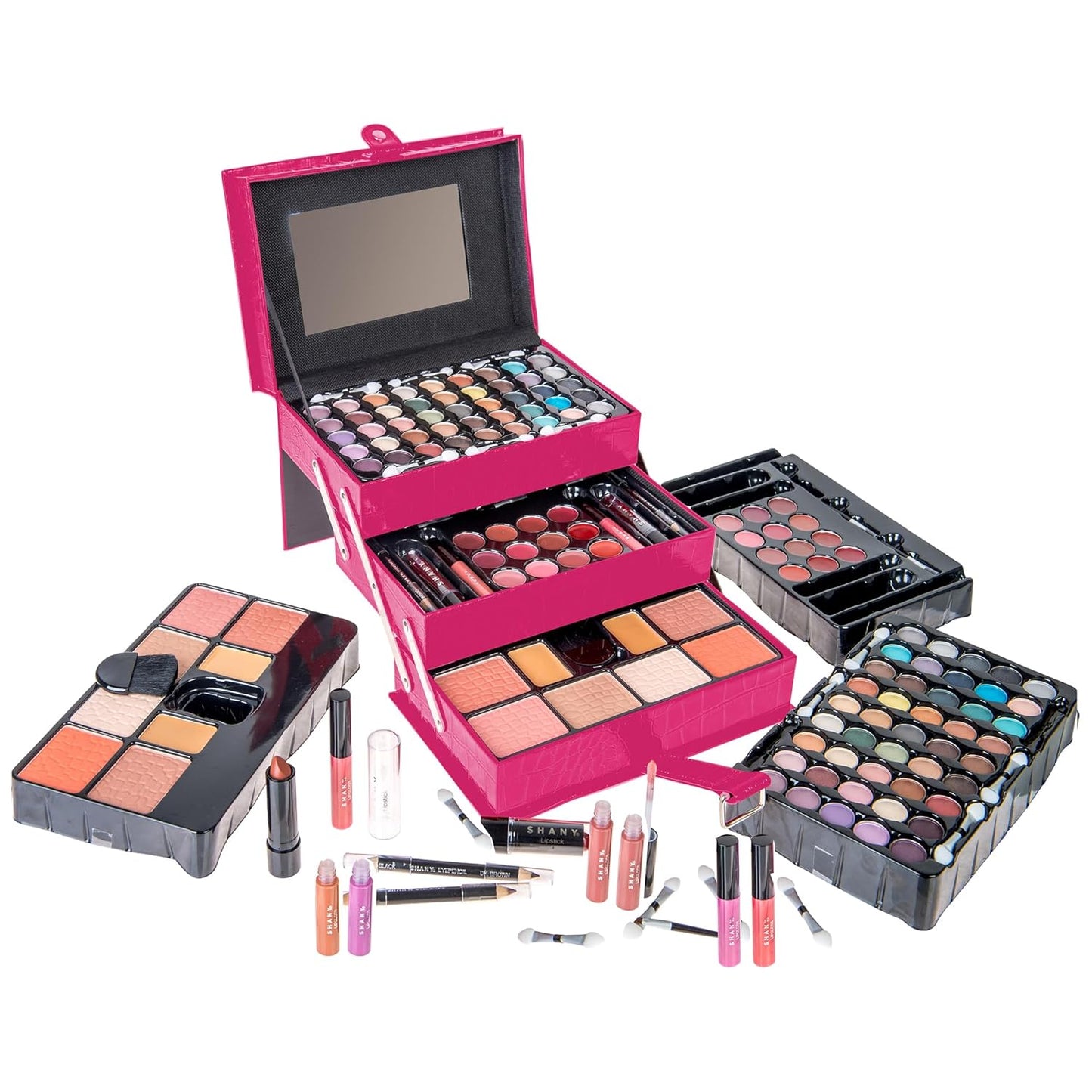 SHANY All In One Makeup Set, Eyeshadow, Blushes, Face Powder, Lipstick, Eye liners, Make up Pencils and Cosmetics Mirror - Makeup Kit With Reusable Storage Beauty Box - Pink