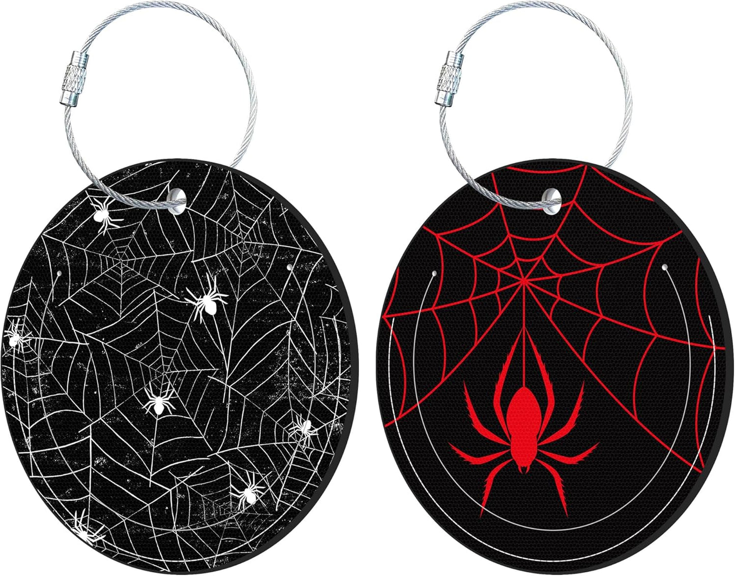 Round Cute Luggage Tags 2 Pack Spider on Spider Web Creative Baggage Tags,Cruise Travel Baggage Suitcases Tag with Stainless Steel Loop ID Tag Privacy Flap