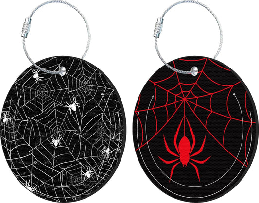 Round Cute Luggage Tags 2 Pack Spider on Spider Web Creative Baggage Tags,Cruise Travel Baggage Suitcases Tag with Stainless Steel Loop ID Tag Privacy Flap