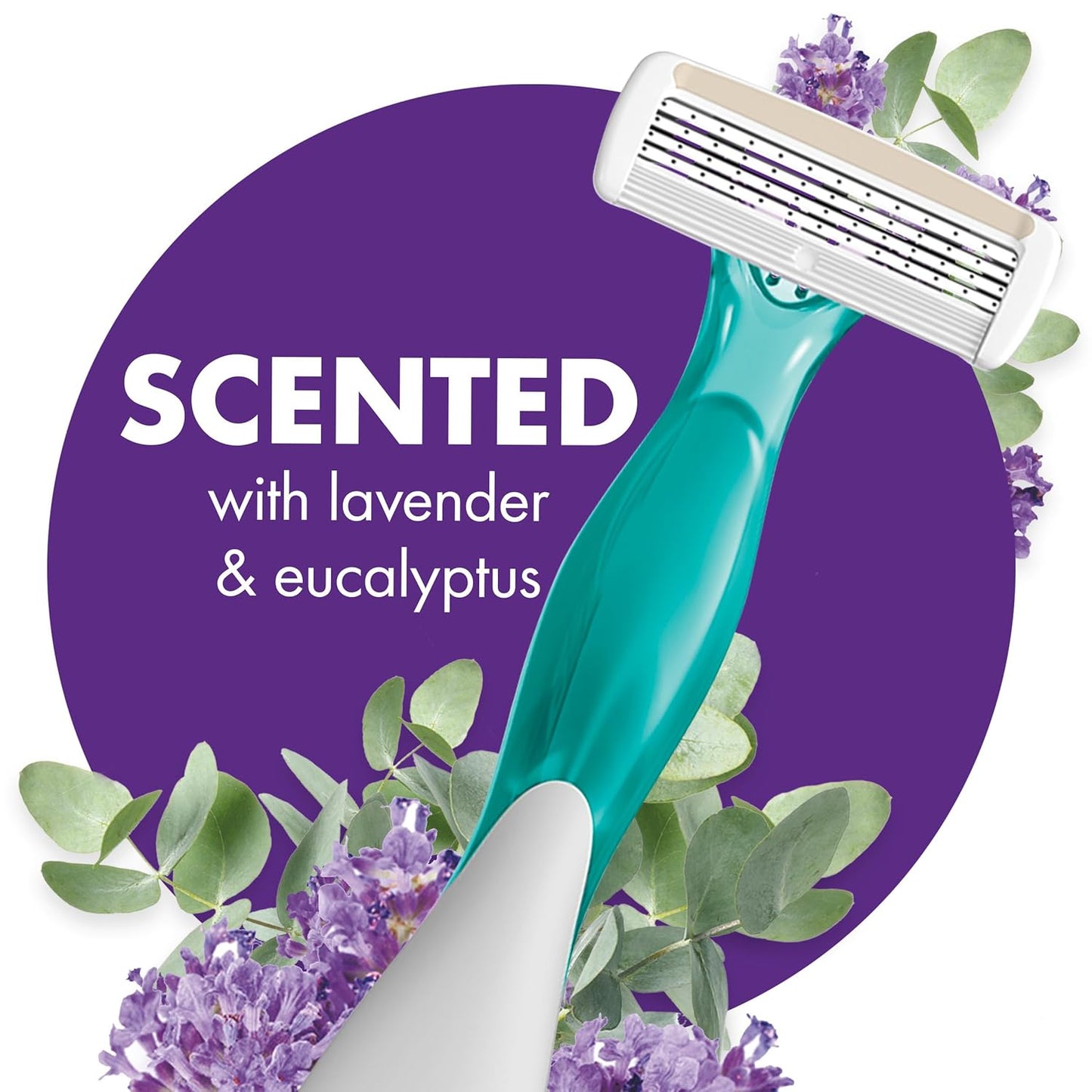 BIC Soleil 4 Escape Scented Women's Disposable Razors With 4 Blades, Comfortable Shave, Lavender & Eucalyptus Scented Handle Shaving Razors for Women, 4 Count