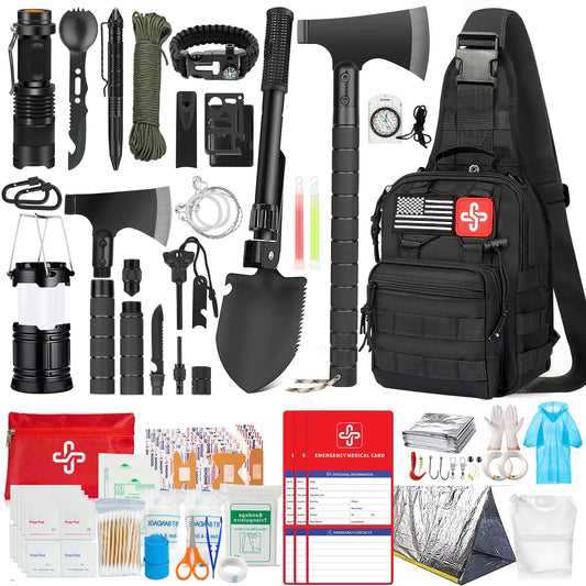 Survival Kit, 262Pcs Survival Gear and Supplies with First Aid Kit Pouch and Crossbody Bag