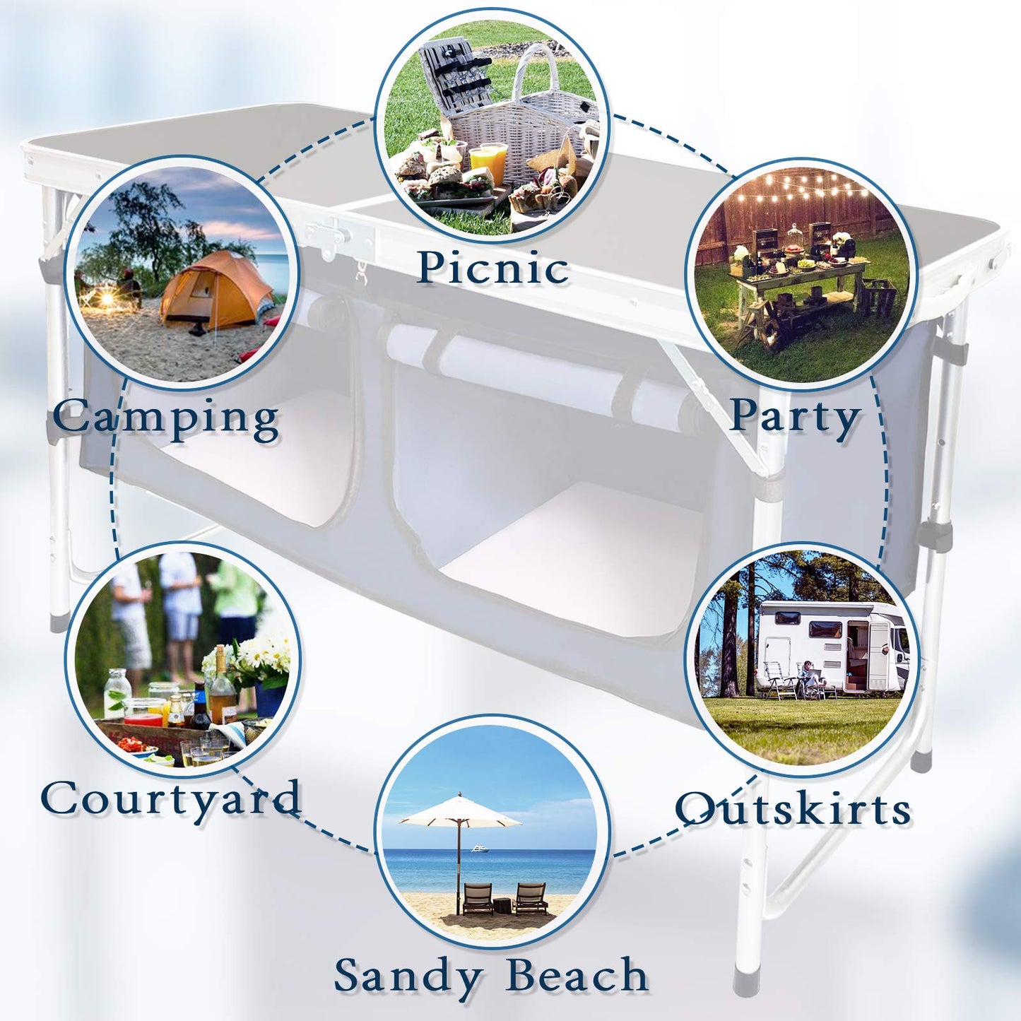 CampLand Outdoor Folding CampingTable with Aluminum Lightweight Height Adjustable with Storage