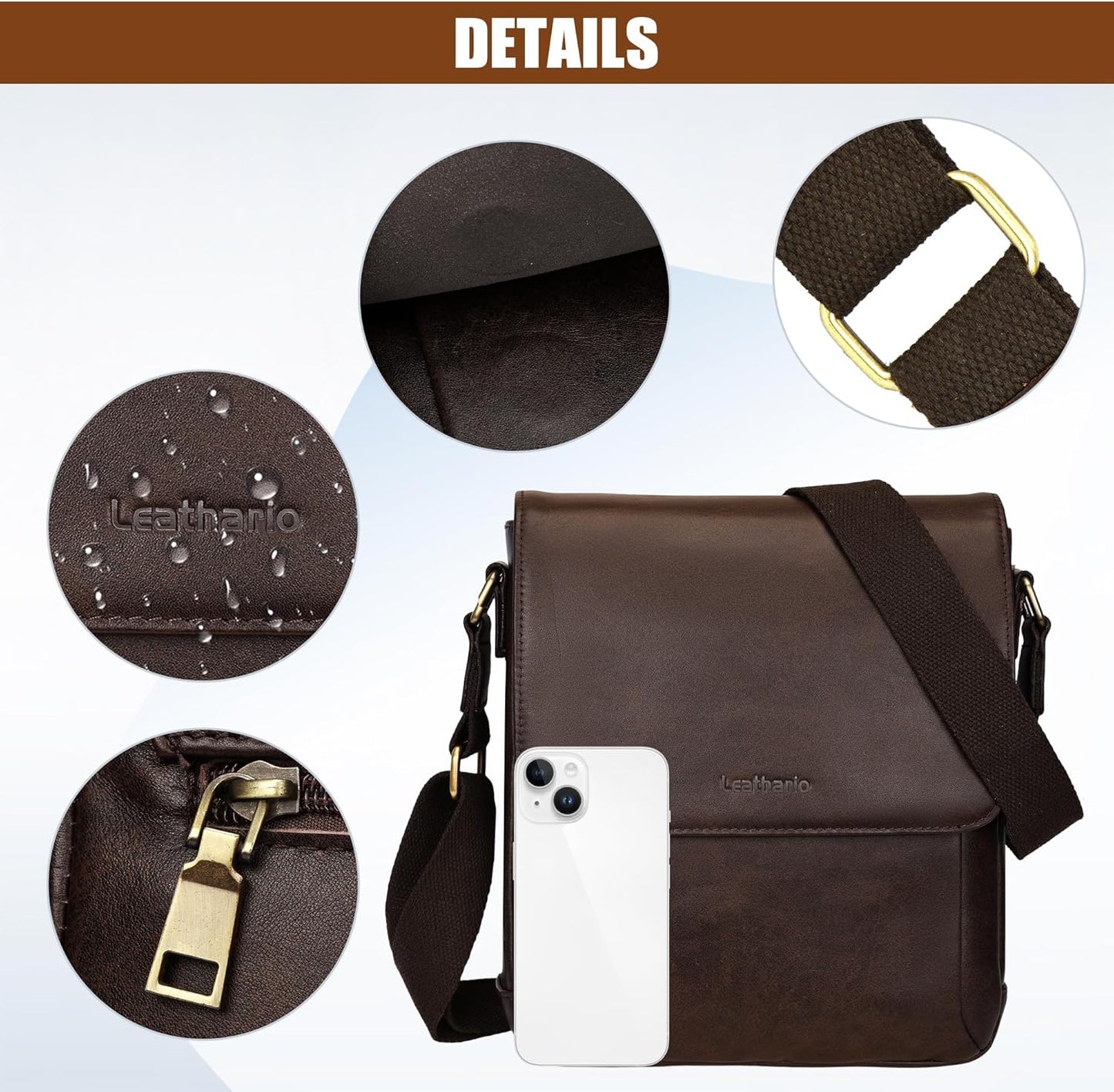 Leathario Crossbody Bag for Men Genuine Leather Small Messenger Shoulder Purse Side Vintage Satchel for Work Business Daily