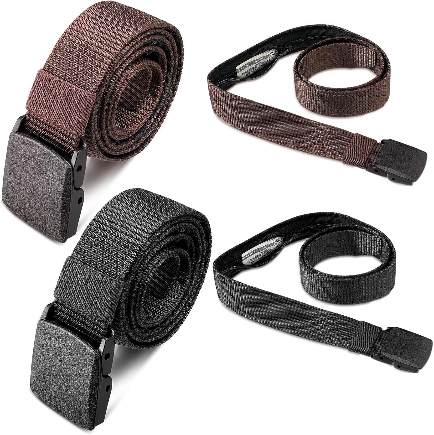 Eurzom 2 Pcs Travel Money Belts for Men Women Hidden Money Pocket Security Belts, Nylon Anti Theft Wallet with Plastic Buckle, Coffee and Black