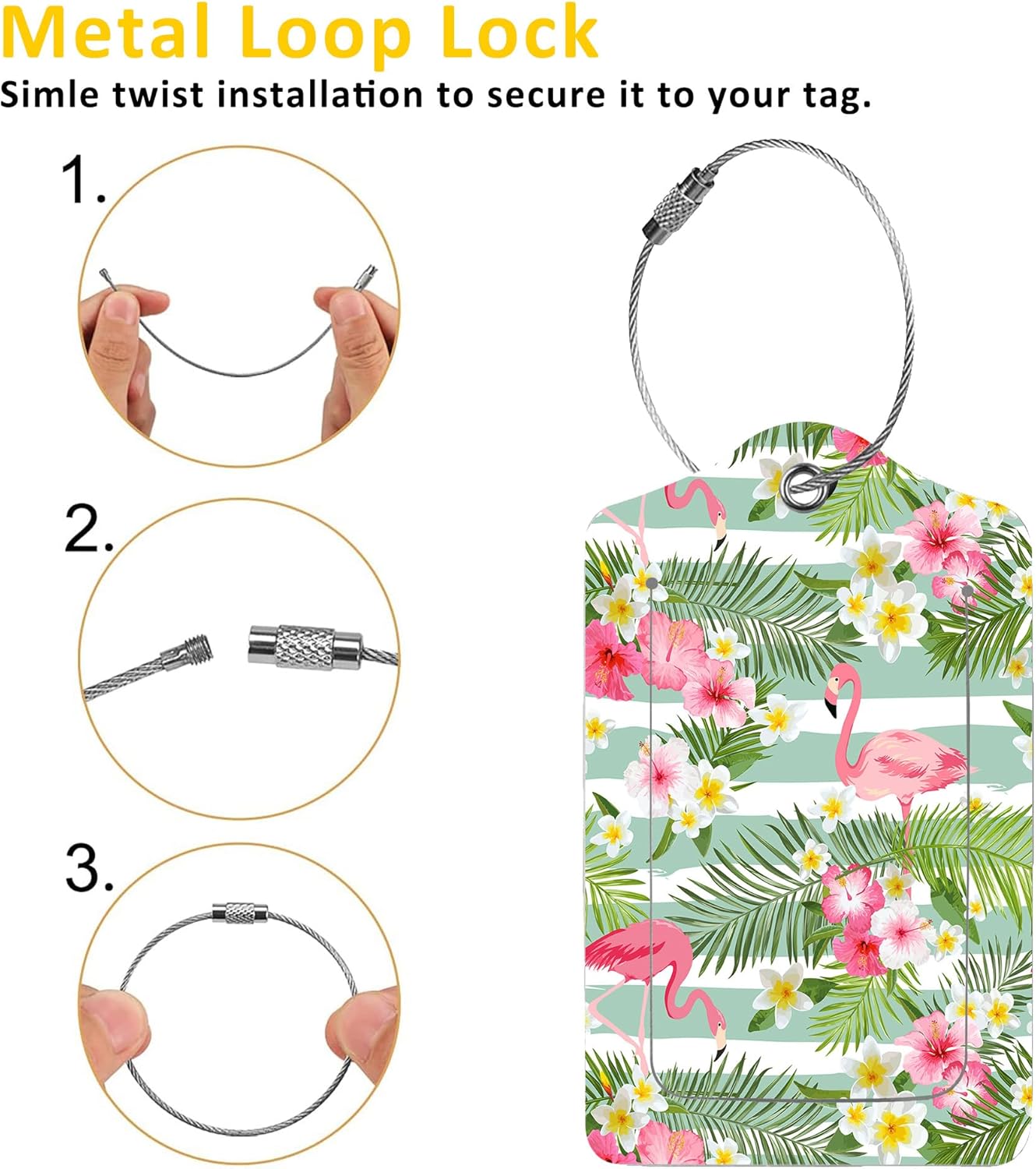Luggage Tags for Suitcase,2 Pack Tropical Flowers Luggage Tag with Privacy Flap,Name ID Label and Metal Loop for Women Men Girls Baggage Bag Backpack Instrument