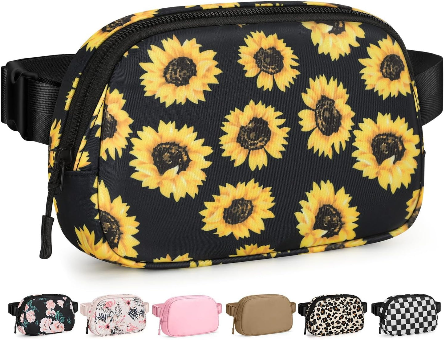 Fanny Packs for Women Cross Body Bag Waterproof Belt Bag with Adjustable Strap and Zipper Back Pocket Small Crossbody Bags Fashion Waist Packs for Workout Travelling(Sunflower)