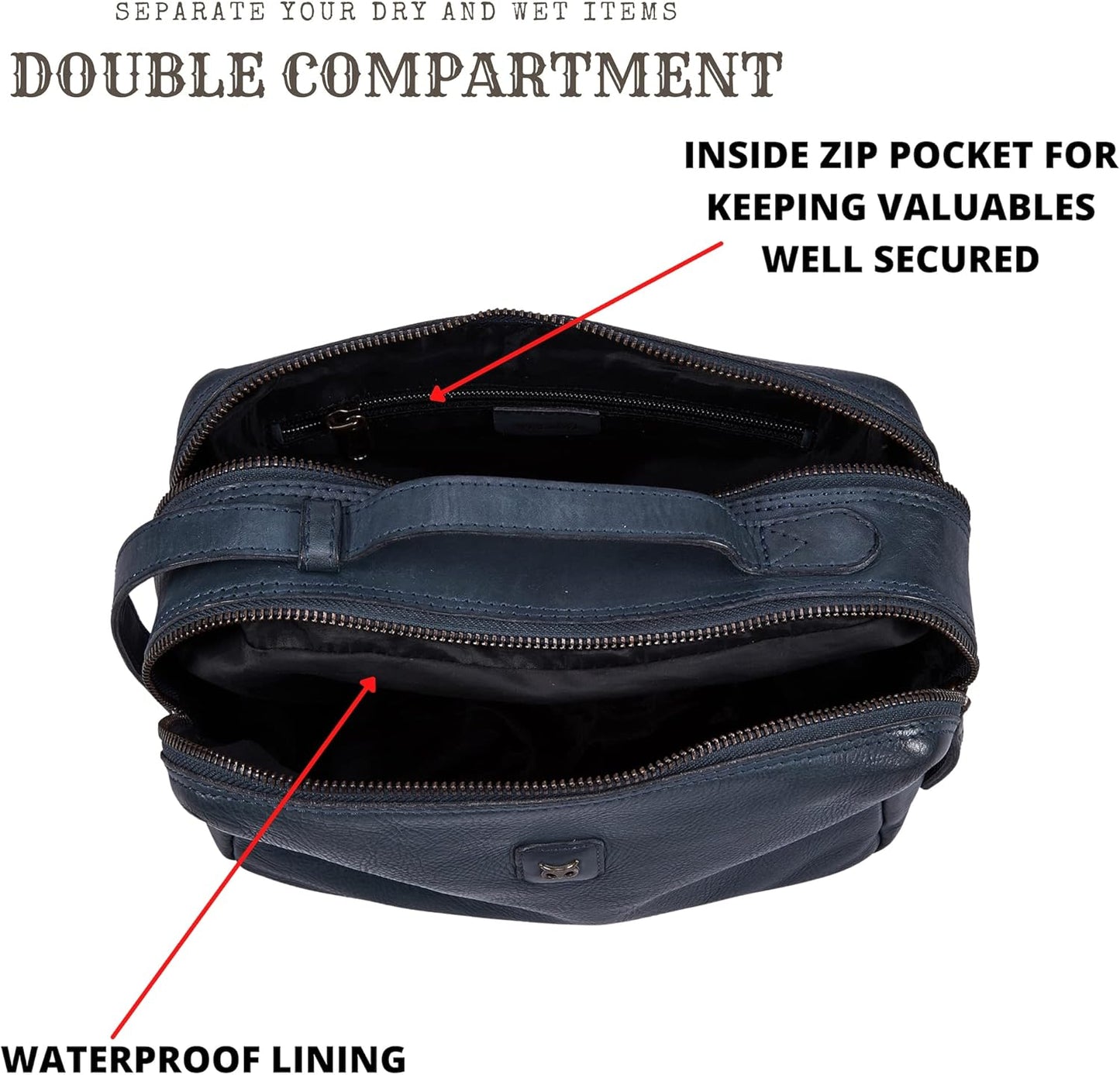 Real Leather Toiletry Bag Dopp Kit for Men Women Travel Shaving Pouch Organiser Double Compartment Cosmetic