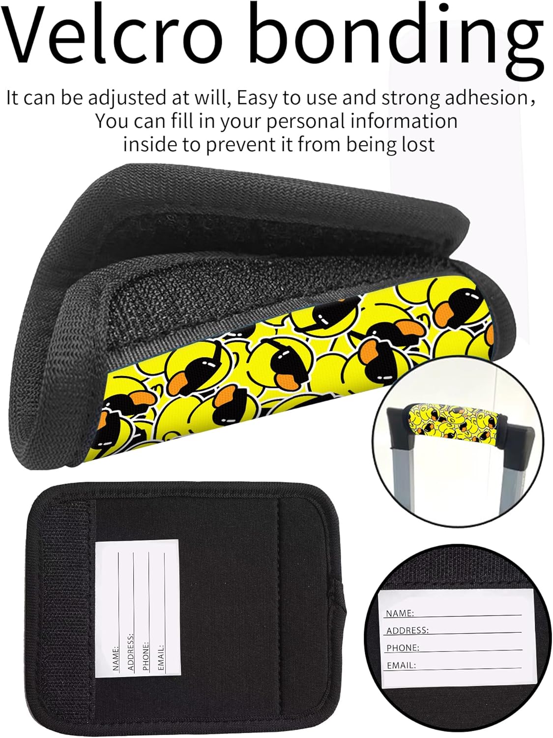 2 Pack Luggage Handle Wrap Travel Tags - Set of Luggage Tags for Suitcases, Identifiers, Marker, and Handle Covers - Cruise Accessories and Travel Gifts（Yellow Duck