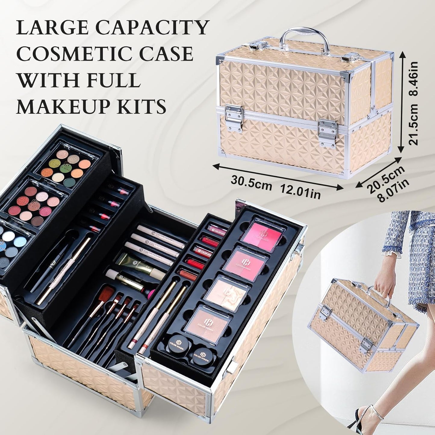Color Nymph Professional Makeup Kits For Girls, Teenage Girls Makeup Kit with Storage Case Make Up Kit For Women Cosmetics Full Kit, Individual Packing Eyeshadow Blush Lipstick Mascara etc -Gold