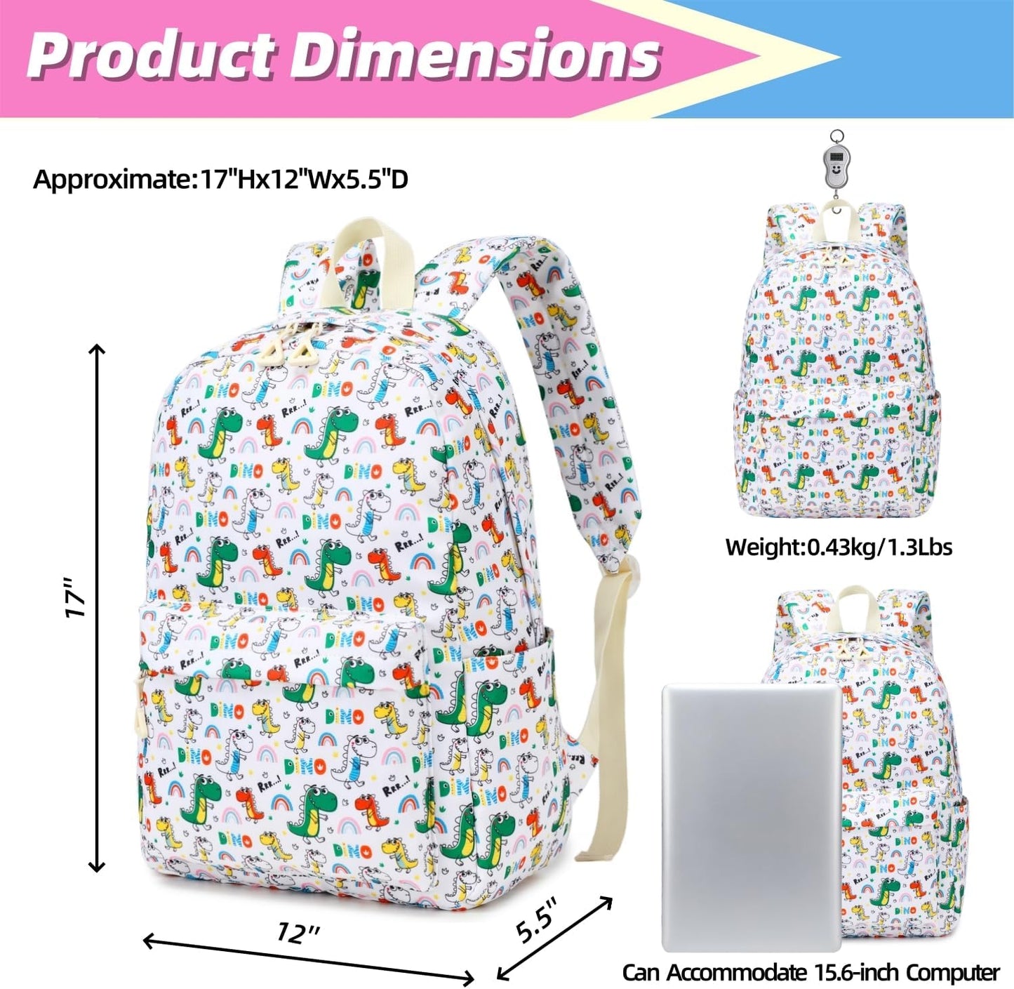 Backpack For Girls Elementary School Bookbag Durable Kid's Backpack Lightweight Travel Daypack (White)