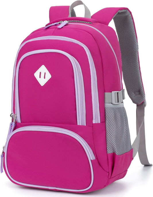Kids Backpack for Girls Elementary School Backpacks for Child 17 Inch Lightweight Middle School Bookbag for Teens with Chest Strap, Purple