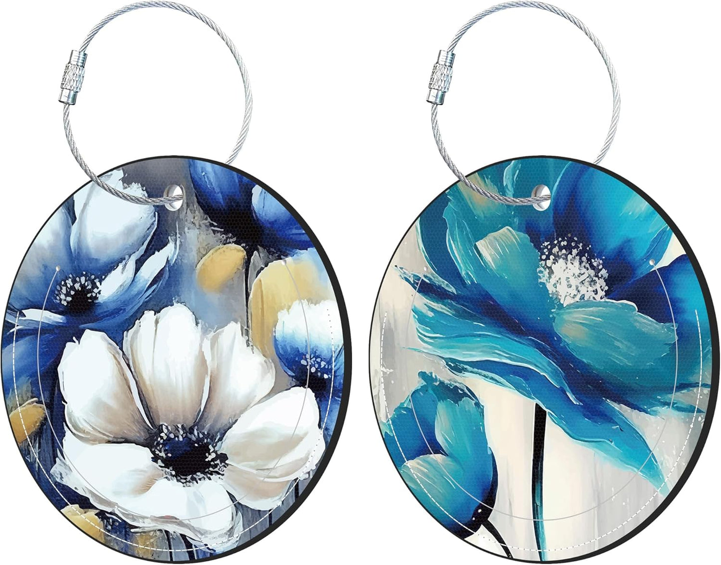 Round Cute Luggage Tags 2 Pack Abstract Art Floral Creative Baggage Tags,Cruise Travel Baggage Suitcases Tag with Stainless Steel Loop ID Tag Privacy Flap