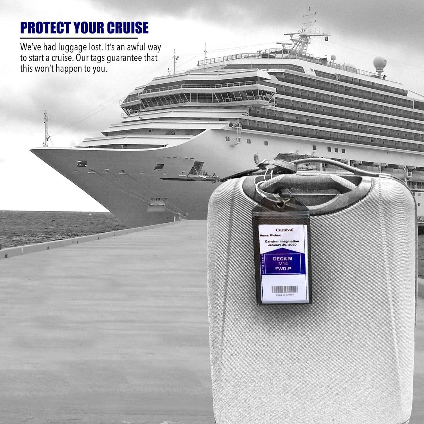 Cruise On Cruise Luggage Tag Holde [4 Pack] - Fits All Carnival & Seabourn Ships & Tags - Cruise Essentials 2025 & 2026 - Waterproof & Clear Luggage Tags
