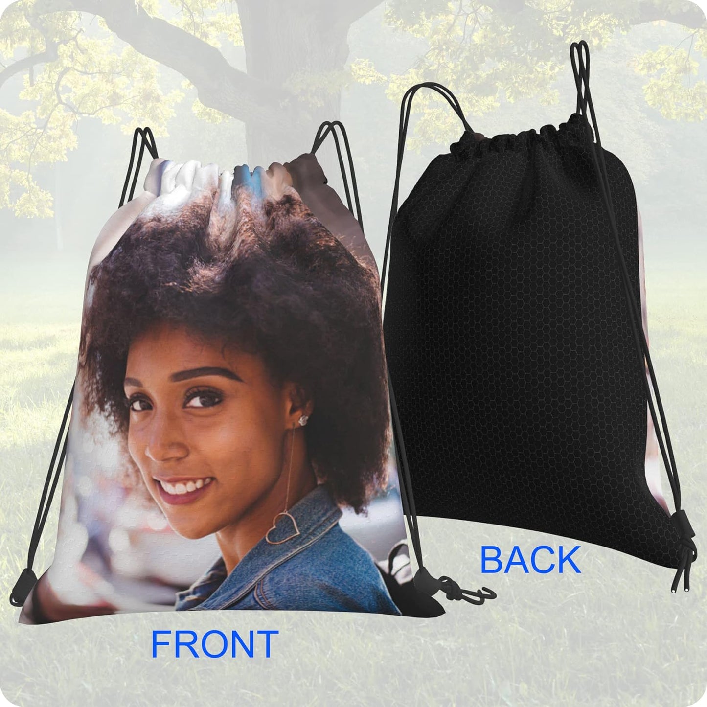 Personalized Drawstring Bag with Your Name Drawstring Backpack for Men Women Small Gym Beach Shopping Sport Yoga Bag (Name Photo Text)