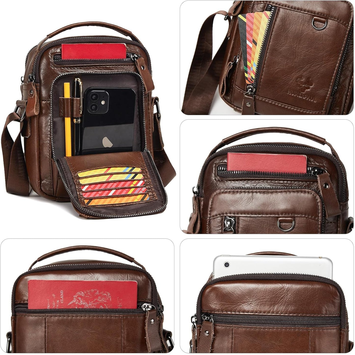 Messenger Bag for Men, Man Bag Genuine Leather Crossbody Shoulder Bag Handbag Satchel Bags for Work Travel