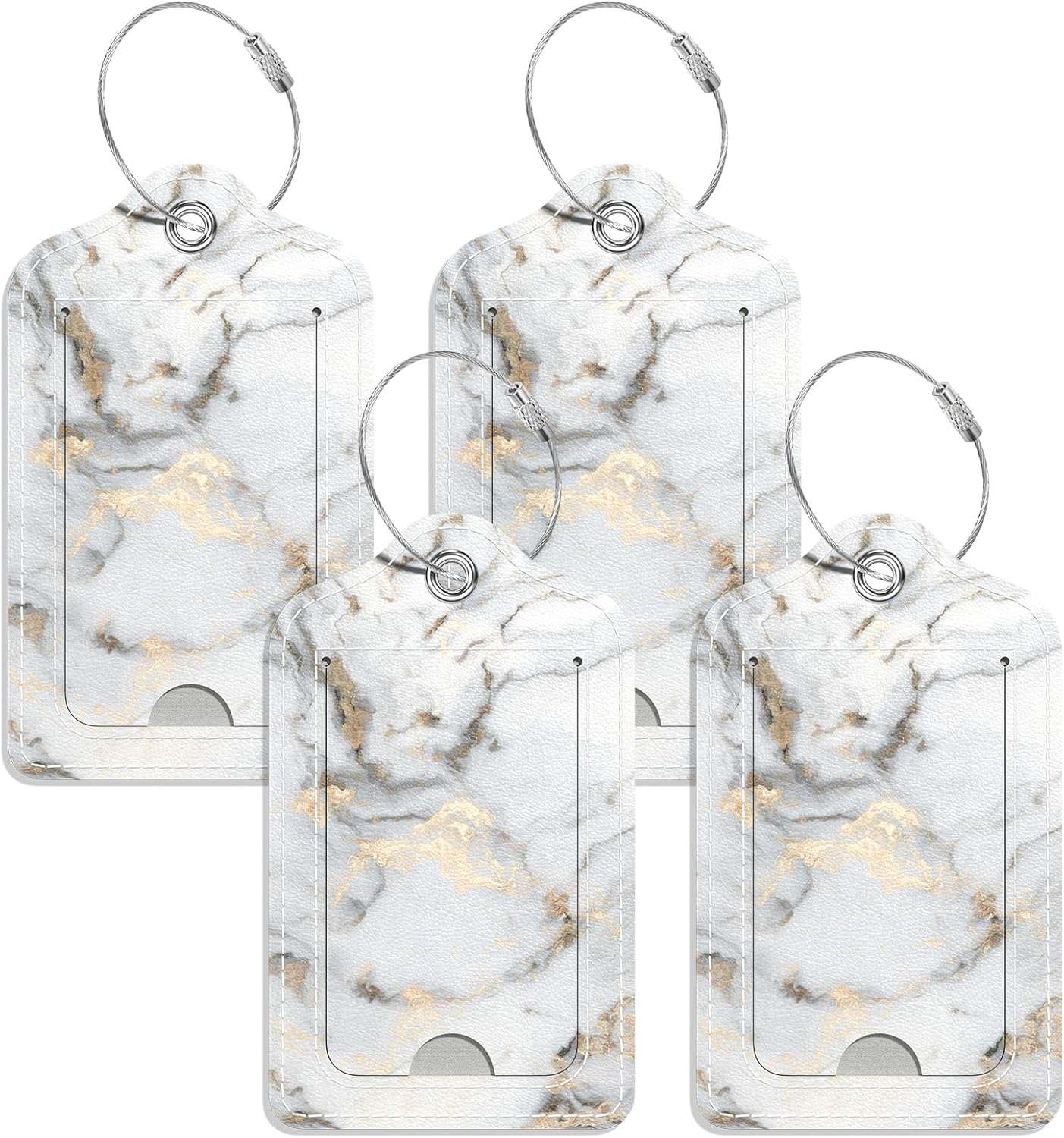 Luggage Tags for Suitcase, 4 Pack PU Leather Travel Cruise Luggage Tag with Privacy Flap, Name ID Label and Metal Loop for Women Men Girls Suitcase Baggage Bag Backpack, White Gold Marble
