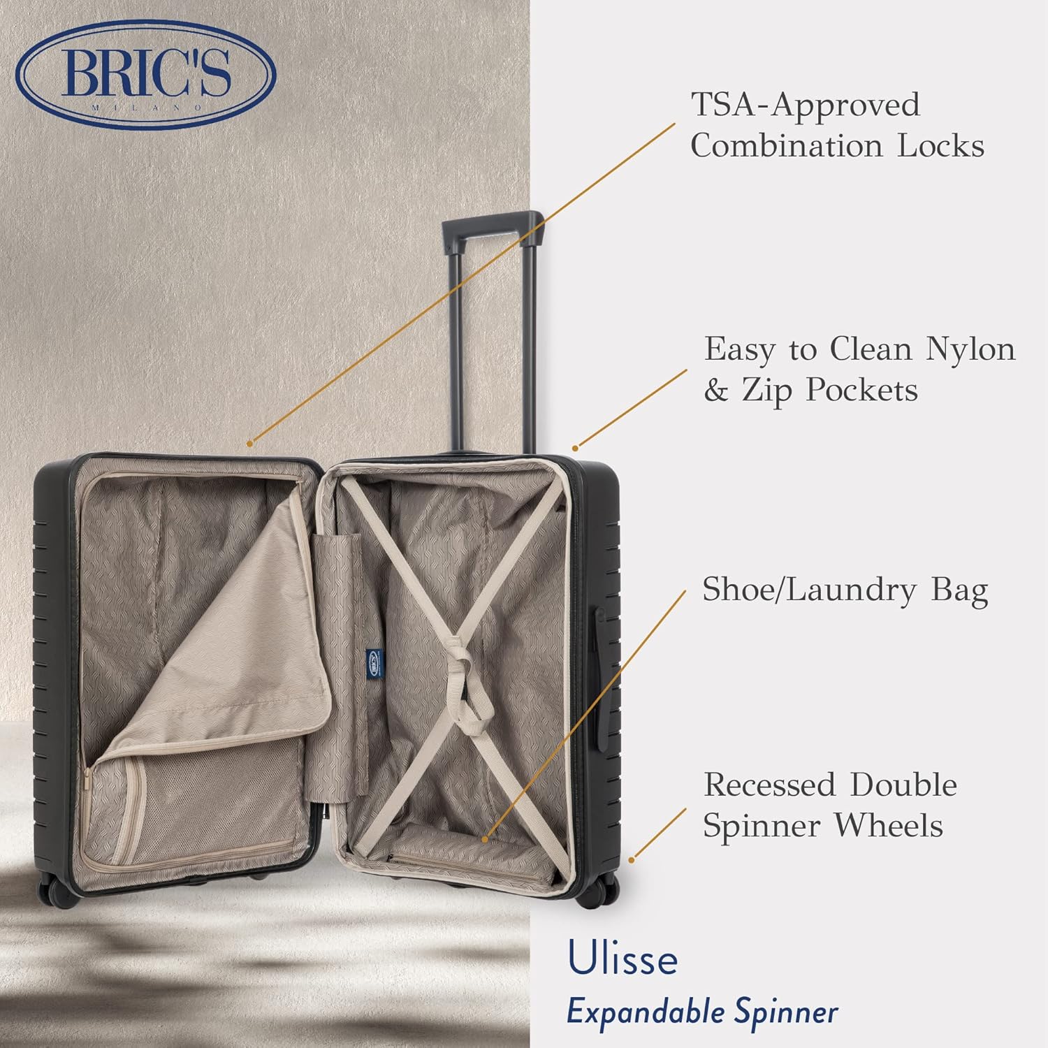 Bric's B|Y Ulisse Spinner Suitcase, Expandable Hard Shell Luggage with TSA Lock and Smooth 360°