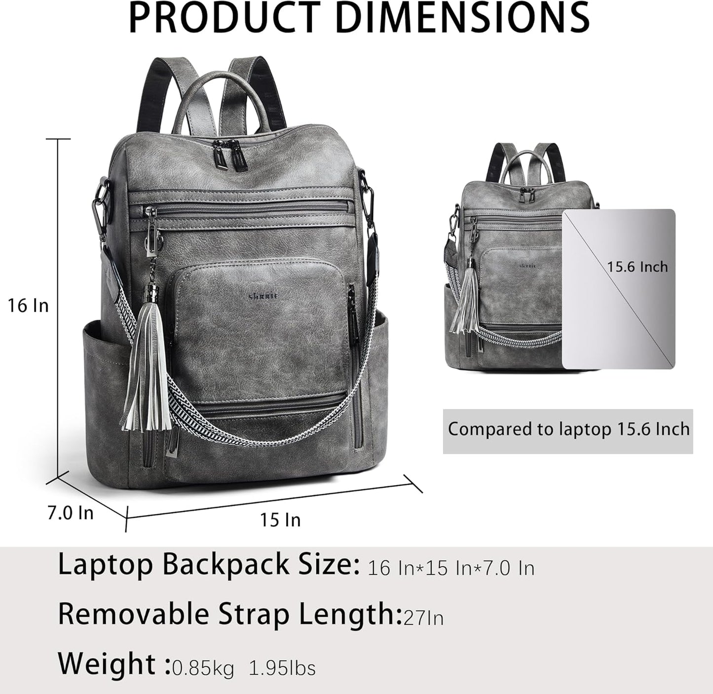 Shrrie Vegan Leather Laptop Backpack for Women 15.6 inch Work Backpack Fashion Travel Backpack