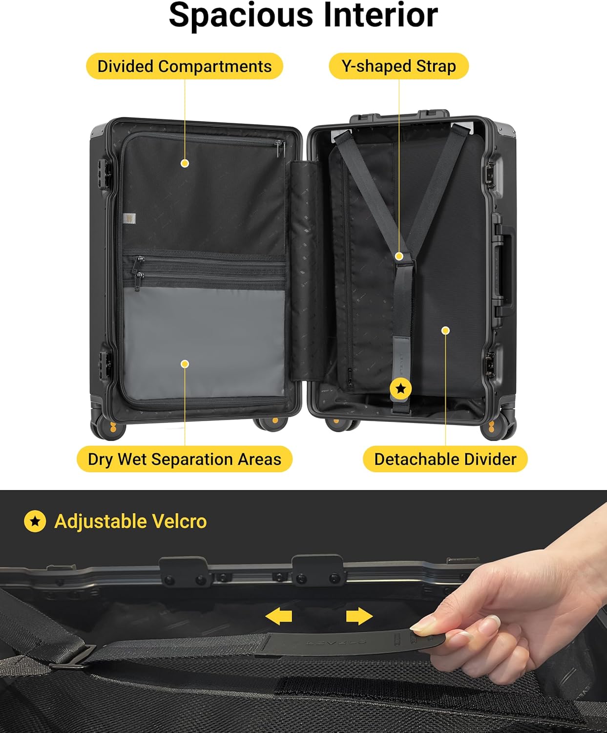 LEVEL8 Zipperless Checked Luggage with Aluminum Frame, Upgraded Medium Hardside Suitcase with