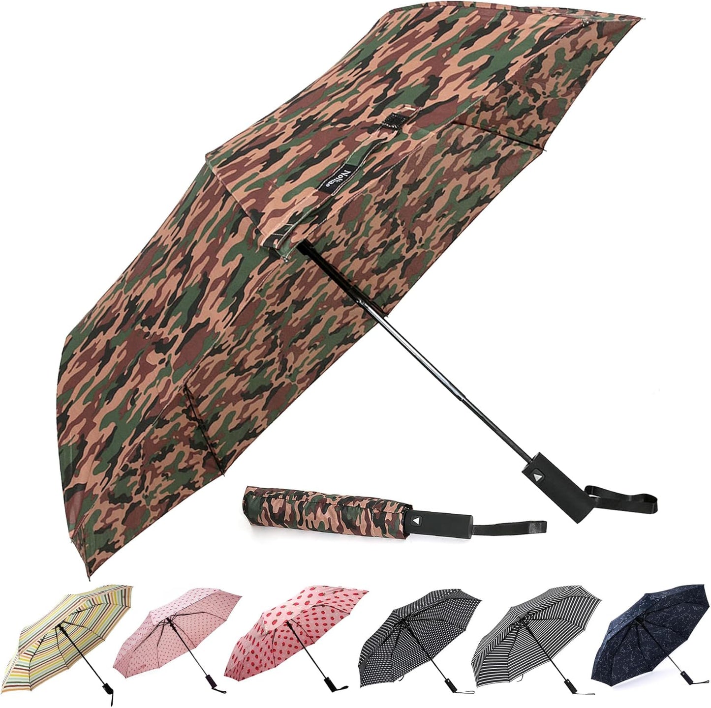 Nollia Windproof Automatic Travel Umbrella, Compact Portable with Reinforced Ribs for Sun & Rain