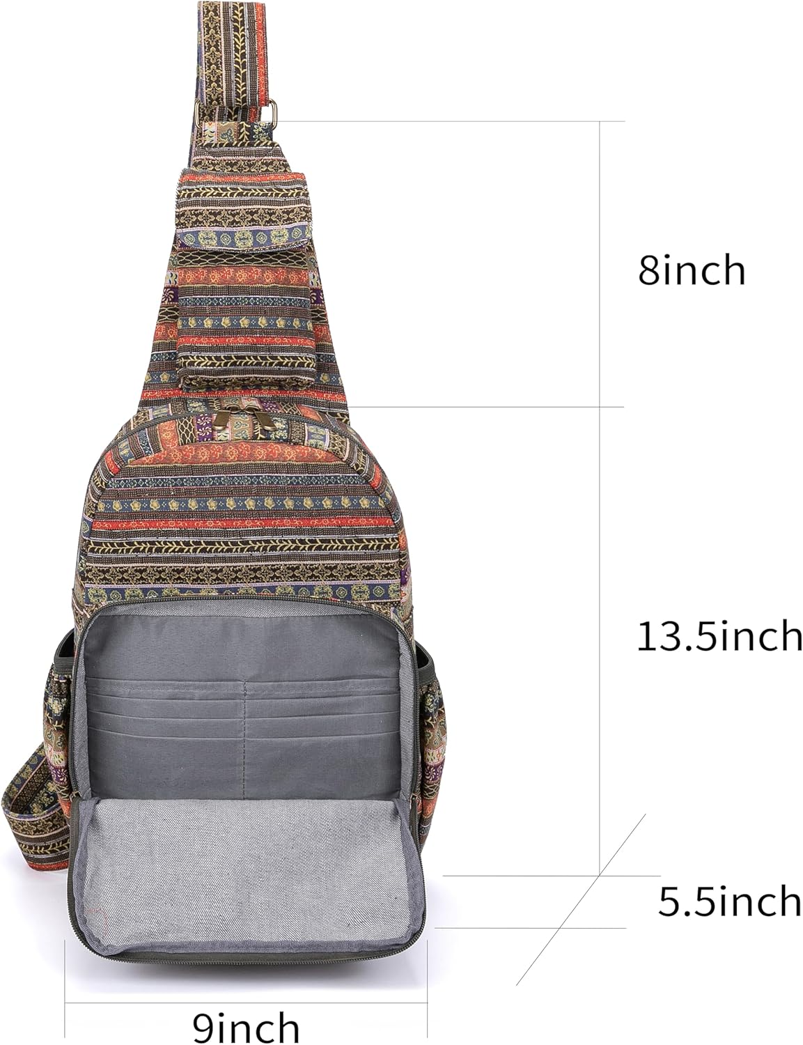 Coton Pose Women sling bag Elephant canvas large boho backpacks bohemian Crossbody Bag (green grey)