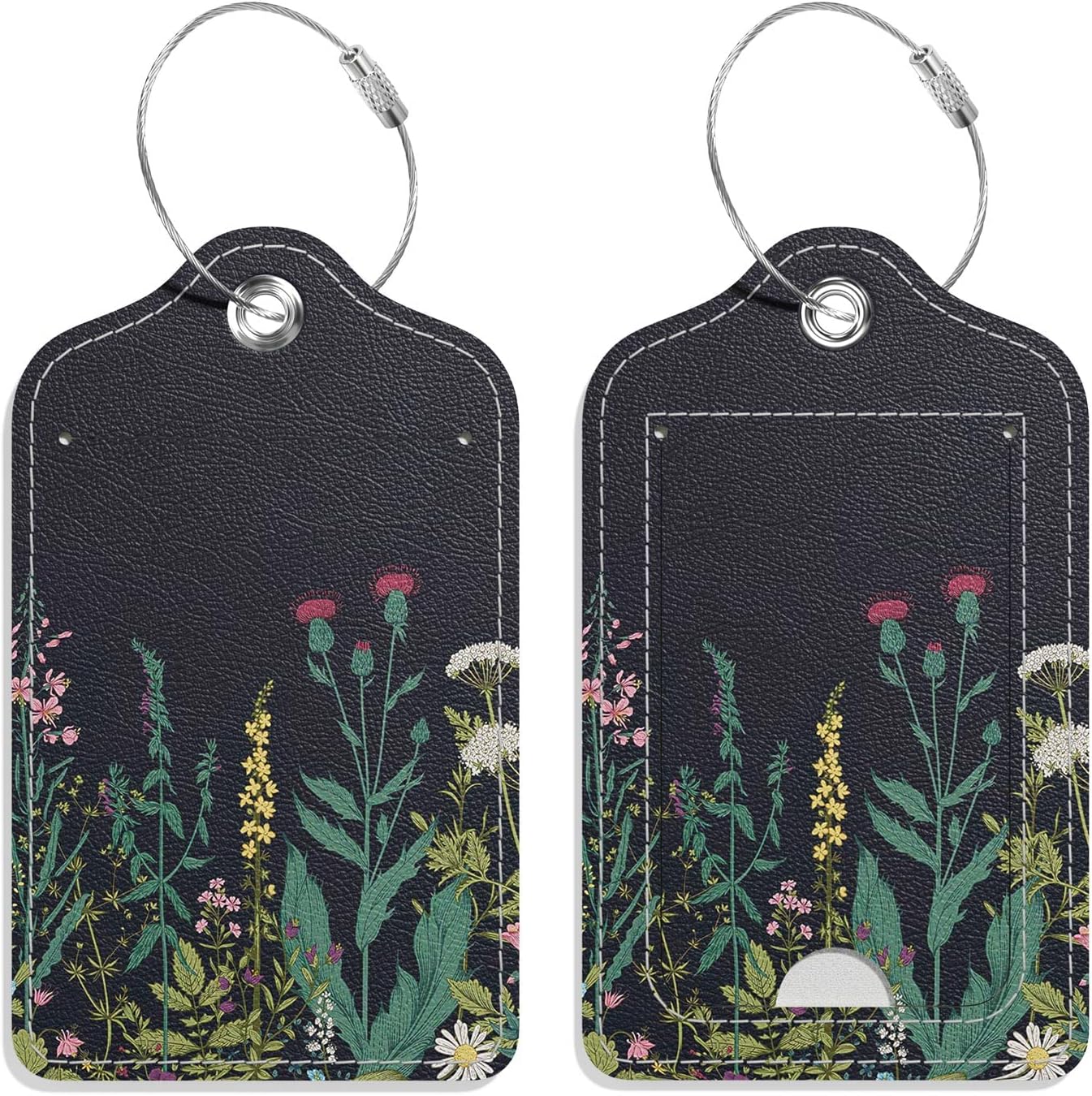 Luggage Tags for Suitcase, 2 Pack PU Leather Travel Cruise Luggage Tag with Privacy Flap, Name ID Label and Metal Loop for Women Men Suitcase Baggage Bag Backpack Instrument, Midnight Flowers