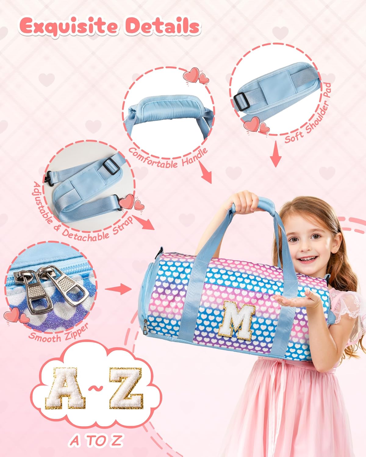Teen Girl Trendy Stuff, Girls Travel Duffel Bag, Kids Initial Overnight Bags with Shoe Compartment, Initial Duffle Bag with Makeup Pouch, Christmas Gifts for Grandkids (Letter K)
